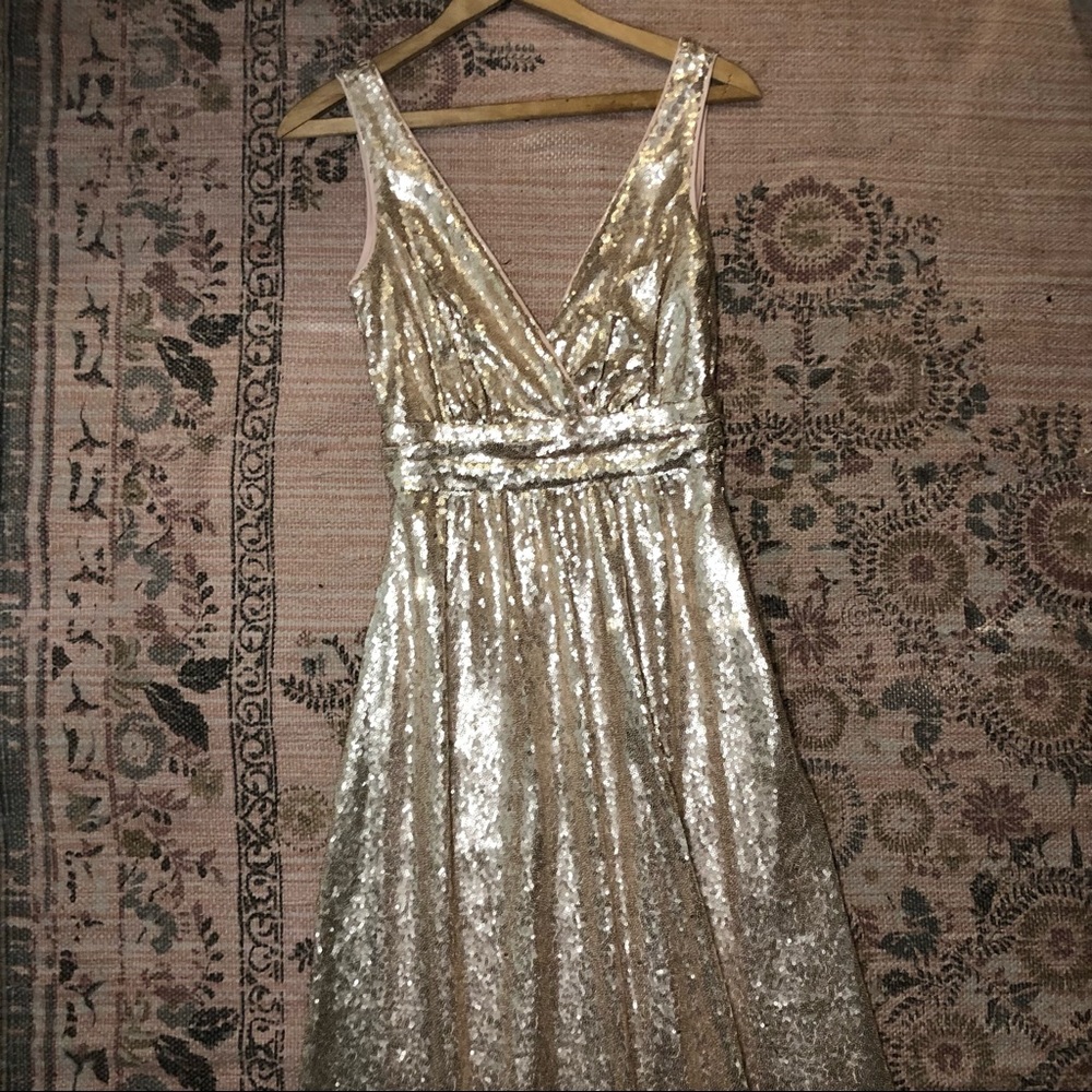 Lulu's Gold Sequin Prom Dress